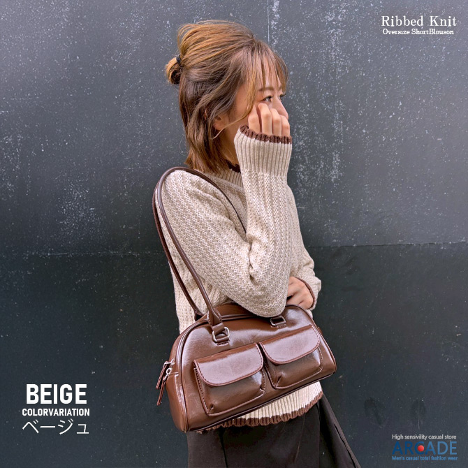 ニット レディース  セーター リブニット パイピングハイネック 配色 リブ編みニットカットソー Y2K レトロファッション/爆買 | ARCADE | 03