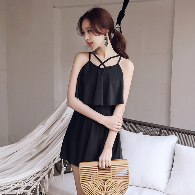 水着セット ワンピース ビキニ Aライン 体型カバー フレアシルエット 水着 黒 ブラック 上下2点セットアップ/爆買 | ARCADE | 07