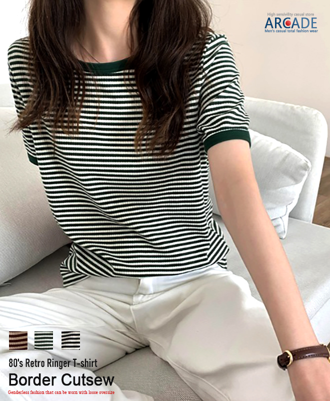 ARCADE（アーケード） tシャツ レディース 半袖 針抜きレトロボーダー