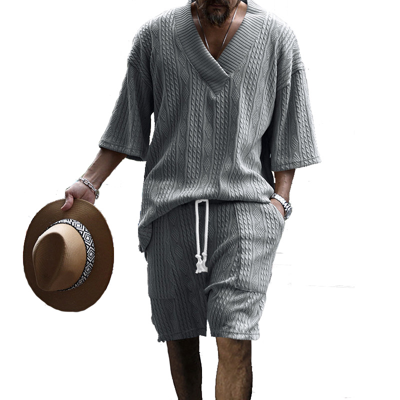 ジャガード織り 5分袖カットソー×ハーフパンツ 夏セットアップ ゆったりルーズ 上下セット メンズ/爆買 | ARCADE | 02