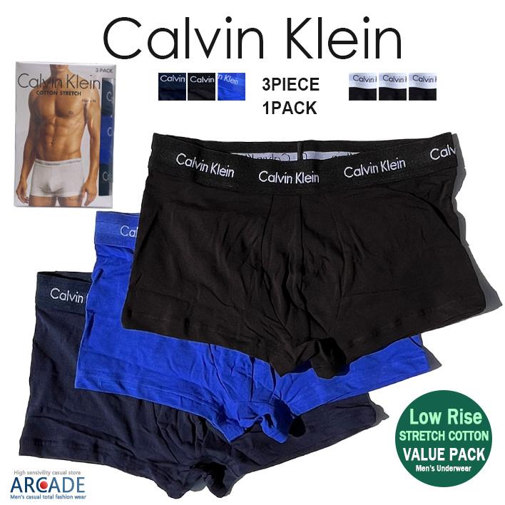 カルバンクライン ボクサーパンツ ローライズ Calvin Klein CK Men's UnsderWear Cotton Stretch 3-pack 前閉じ 3枚組 S M Lサイズ 父の日 ギフト｜arcade