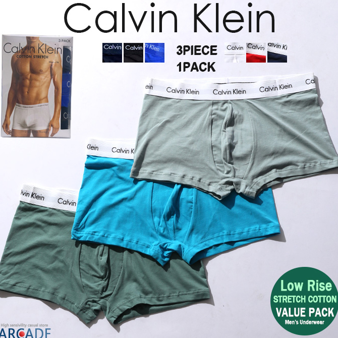カルバンクライン ボクサーパンツ ローライズ Calvin Klein CK Men's UnsderWear Cotton Stretch 3-pack 前閉じ 3枚組 S M Lサイズ 父の日 ギフト｜arcade
