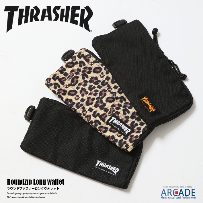 THRASHER スラッシャー 財布 メンズ 長財布 小銭入れあり ブラック ラウンドファスナー プレゼント ギフト 小物 ロングウォレット カジュアル/爆買 | THRASHER