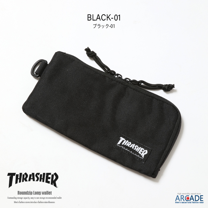 THRASHER スラッシャー 財布 メンズ 長財布 小銭入れあり ブラック ラウンドファスナー プレゼント ギフト 小物 ロングウォレット カジュアル/爆買 | THRASHER | 01