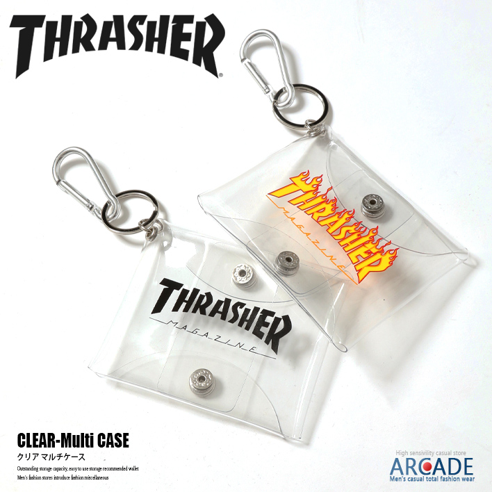 クリアケース スクエアマルチケース THRASHER スラッシャー 小物入れ イヤホンケース ブランド財布 ロゴ | THRASHER