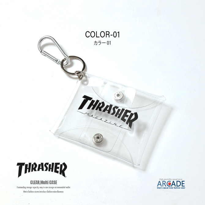 クリアケース スクエアマルチケース THRASHER スラッシャー 小物入れ イヤホンケース ブランド財布 ロゴ | THRASHER | 01