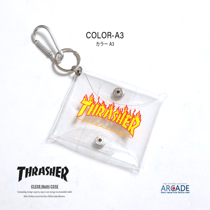 クリアケース スクエアマルチケース THRASHER スラッシャー 小物入れ イヤホンケース ブランド財布 ロゴ | THRASHER | 02