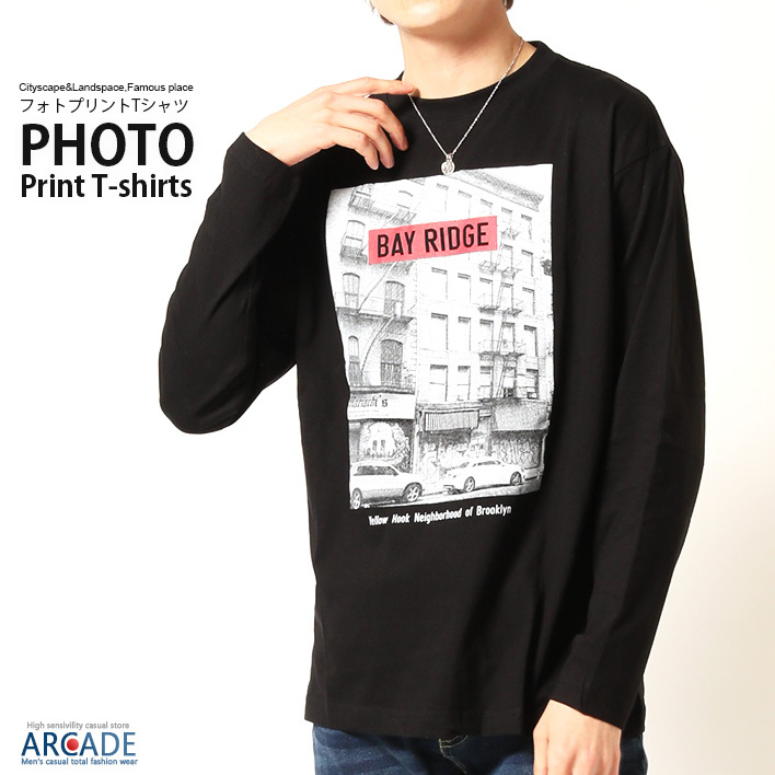 ARCADE（アーケード） Tシャツ メンズ 長袖 フォト ロンT トップス