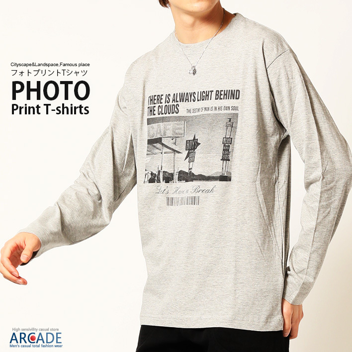 ARCADE Tシャツ メンズ 長袖 フォト ロンT トップス 2022 春