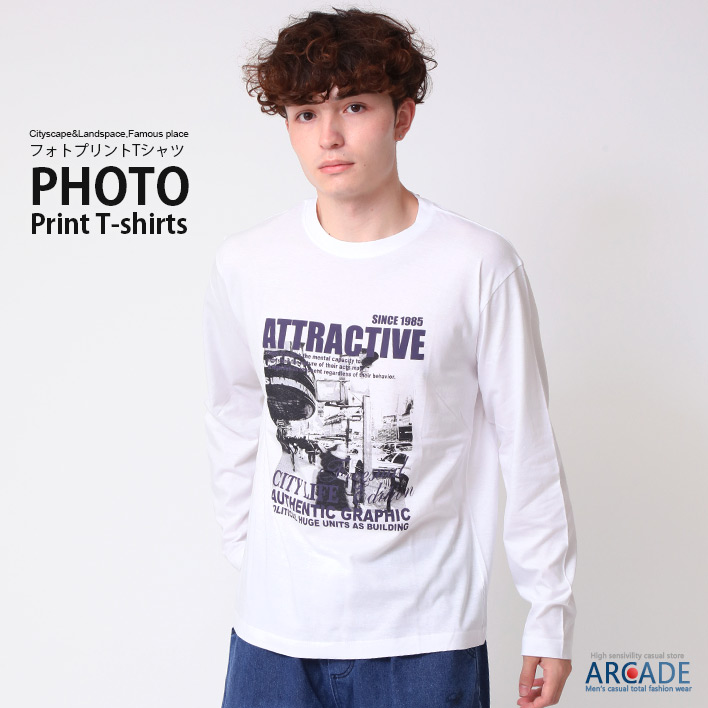 ARCADE（アーケード） tシャツ メンズ 長袖 フォトプリント ロンT 長袖