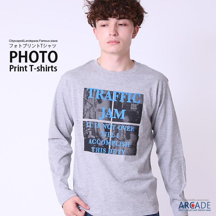 ARCADE tシャツ メンズ 長袖 フォトプリント ロンT 長袖Tシャツ