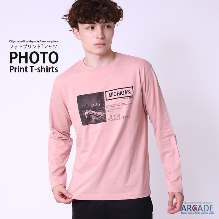 ARCADE tシャツ メンズ 長袖 フォトプリント ロンT 長袖Tシャツ