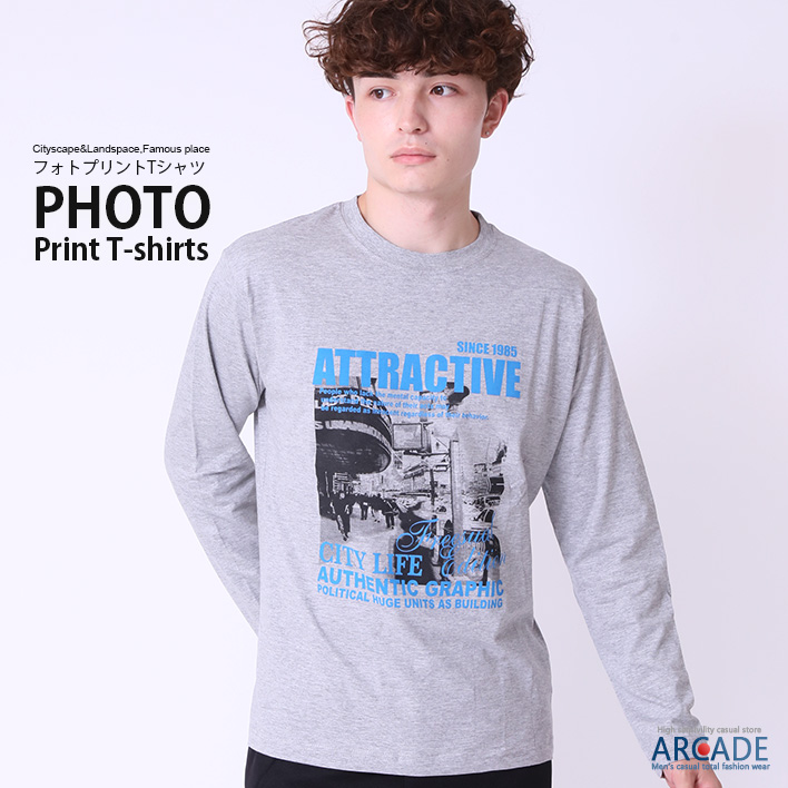グッドオン　ハレイワフォトプリント Tシャツ ARCADE tシャツ メンズ 長袖 フォトプリント ロンT 長袖Tシャツ