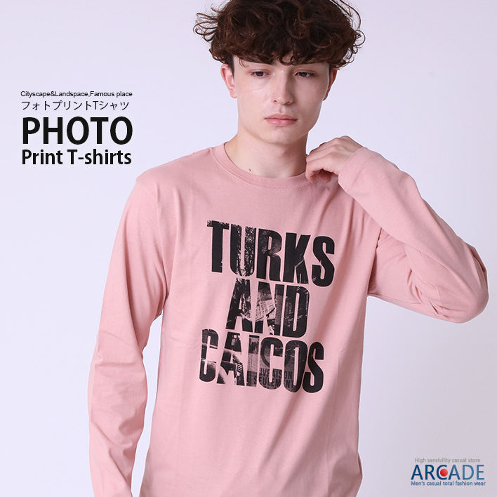 ARCADE tシャツ メンズ 長袖 フォトプリント ロンT 長袖Tシャツ