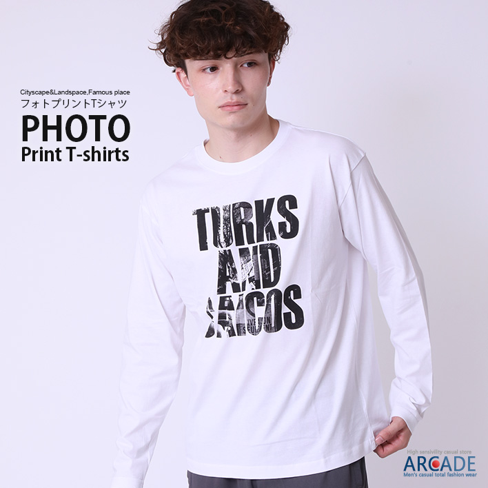 ARCADE tシャツ メンズ 長袖 フォトプリント ロンT 長袖Tシャツ