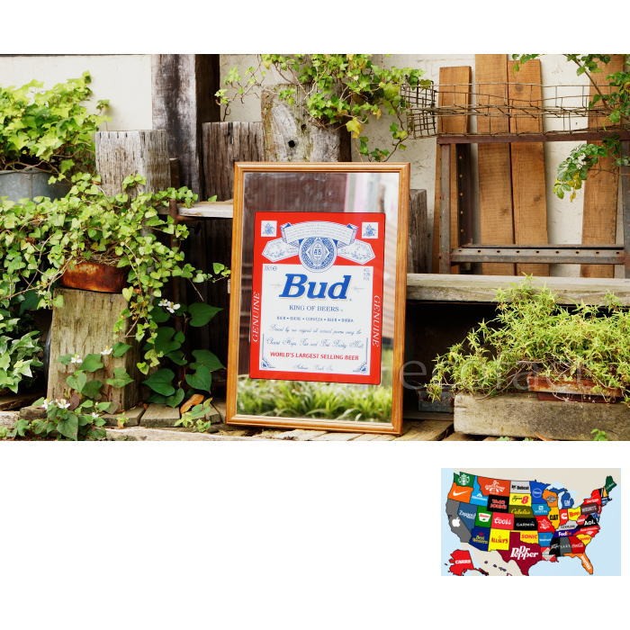 Budweiser  バドワイザー オールド パブミラー ビッグサイズ 鏡 希少 パブミラー バーミラー 鏡 壁掛け バドワイザー ビールBudweiser