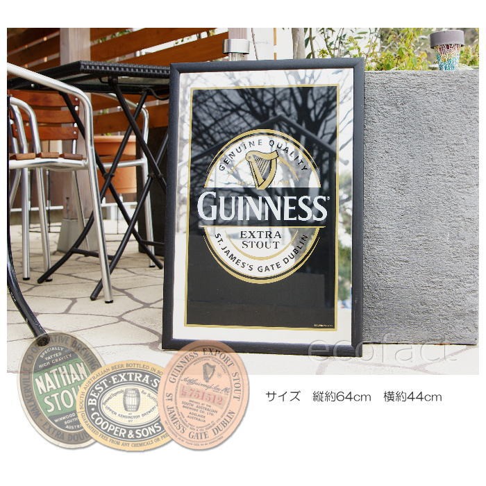 パブミラー バーミラー 鏡 壁掛け ギネスビール ラベル（Guinness 