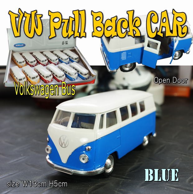 プルバックミニカー フォルクスワーゲン ワゴン バス ブルー 1/36 旧車