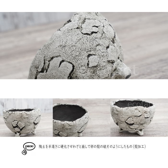 陶器鉢 植木鉢 ミニポット 底穴あり BUNGA POT エッグ（SS）白