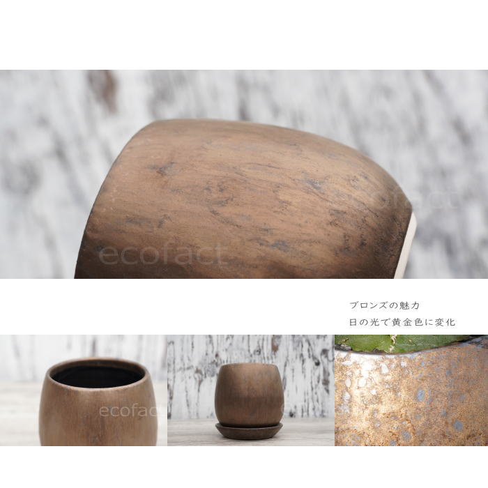 陶器鉢 植木鉢 ミニポット 皿付 ソルエッグ ブロンズ φ12cm プランター