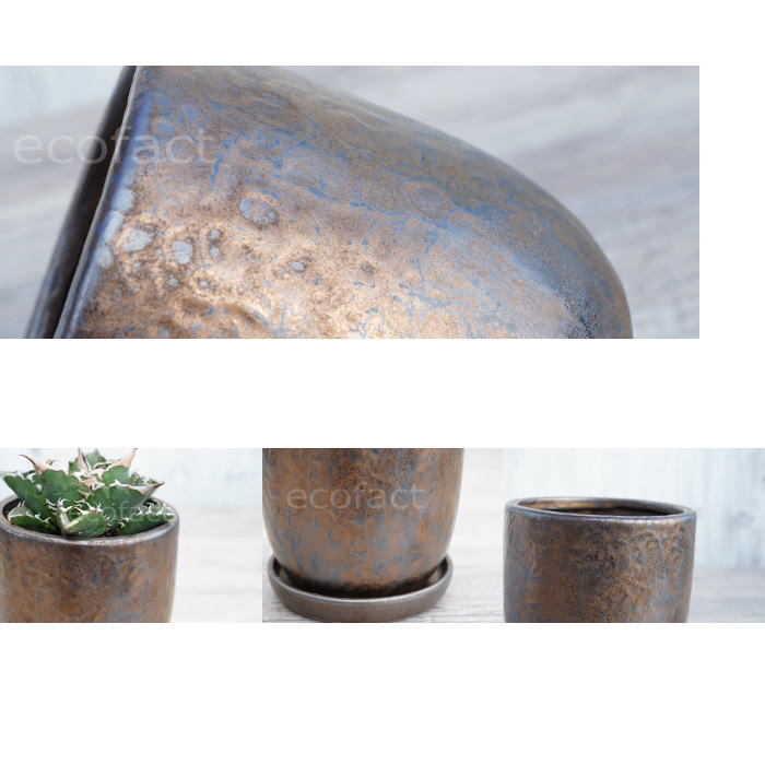 陶器鉢 植木鉢 ミニポット 皿付 ソルポットS ブロンズ φ12cm
