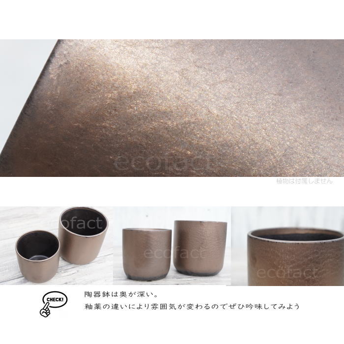 陶器鉢 植木鉢 ミニポット 皿付 みやび S 筒型 ブロンズ φ10cm 国産鉢