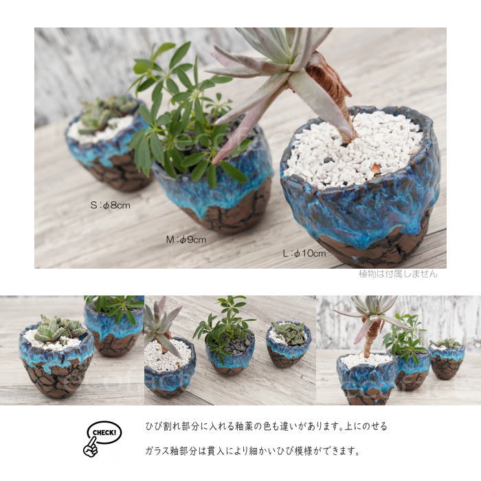 陶器鉢 植木鉢 底穴ありスカイ（ライトブルー）濃茶S φ8cm 日本製 