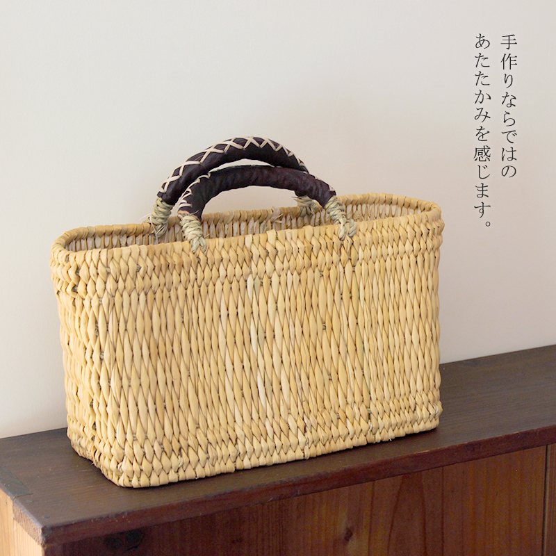 松野屋 ストローカゴ 革手横長カゴ S カゴ かご バスケット 収納