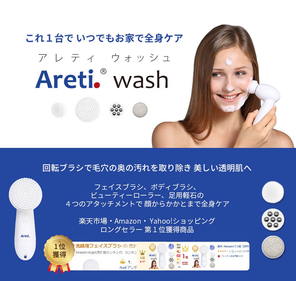 洗顔ブラシ Areti アレティ 4種アタッチメント 電動洗顔ブラシ ボディ