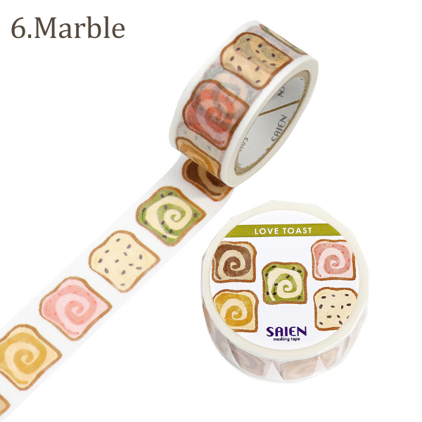 全6種) SAIEN LOVE TOAST 20mm マスキングテープ / パン 可愛い マステ