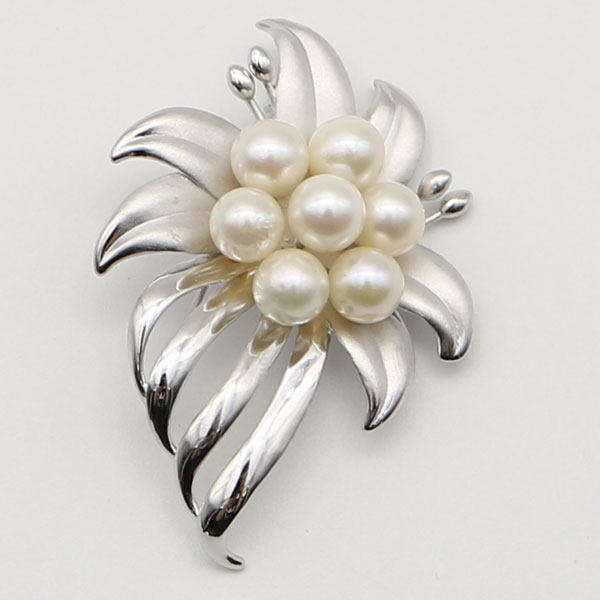 真珠 パール ブローチ あこや真珠 デザイン シルバー 7mm-7.5mm 7pcs