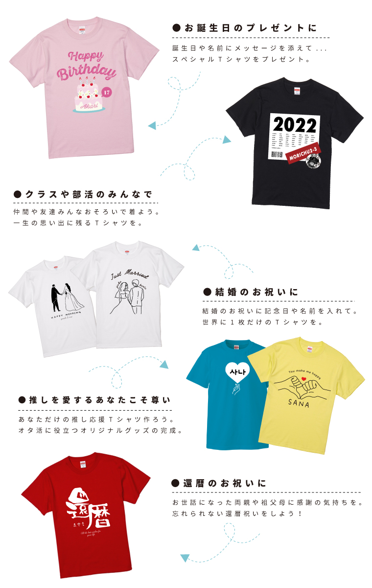 選んで作れる オリジナル 名入れ Tシャツ 1枚から 作成 簡単 オーダーメイド プリント 誕生日 結婚 出産 還暦 お祝い 推しカラー 推しT  オタ活 : ptt-001 : ARIGATO MART - 通販 - Yahoo!ショッピング