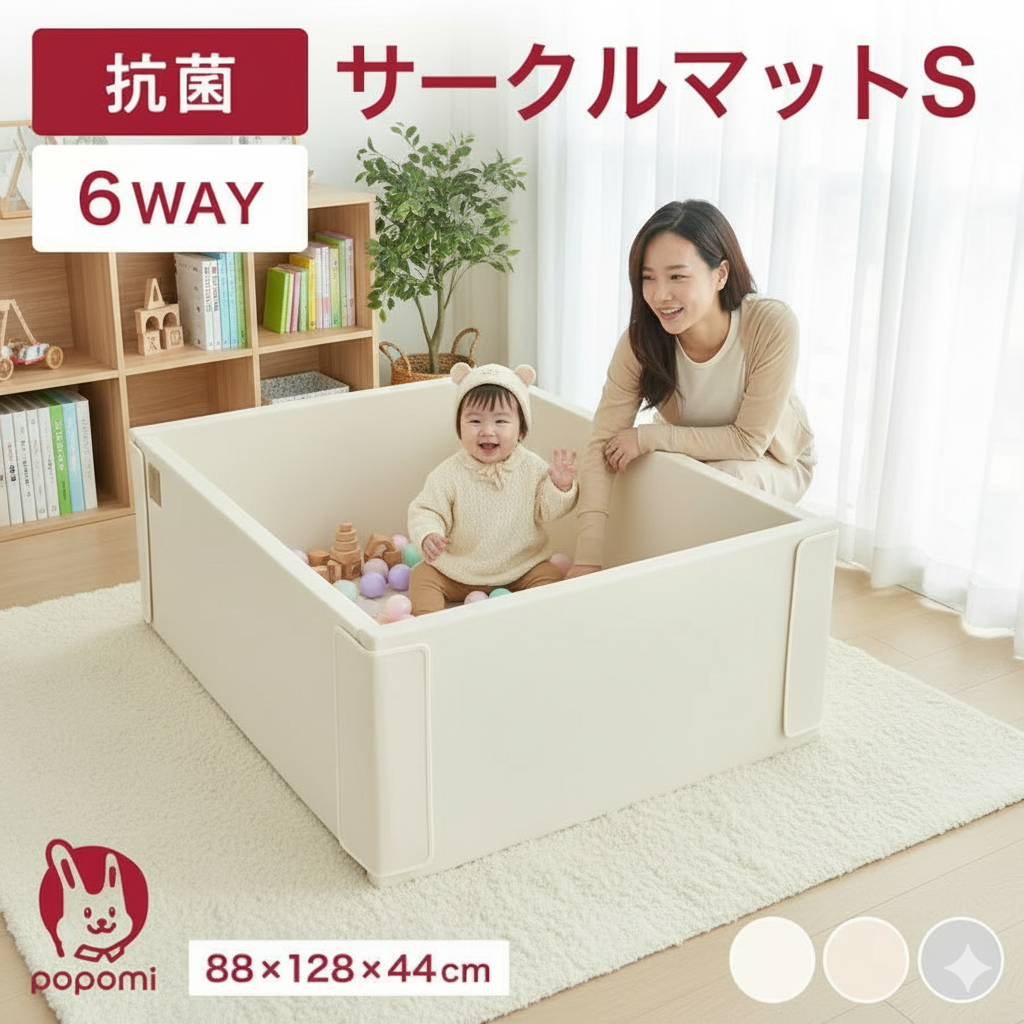 抗菌 サークルマット 88×128×44cm ベビーサークル 折りたたみ プレイ