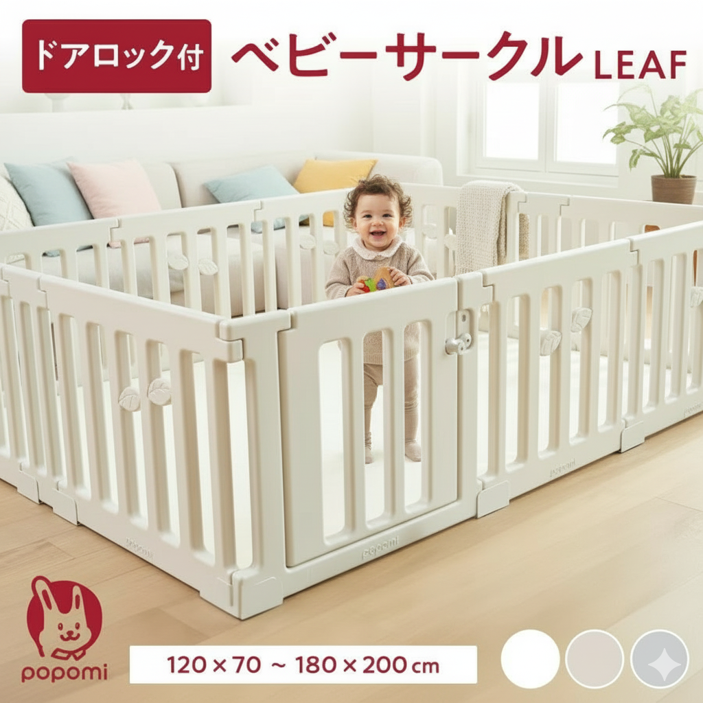 ベビーサークル LEAF リーフ 120×160cm プレイヤード ドア付 大きい 赤ちゃん ベビー 子ども キッズ 幼稚園 ベビールーム キッズスペース ベビーゲート popomi