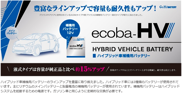 HV-L1 バッテリー G&Yu ハイブリッド車補機用 ecoba-HVシリーズ