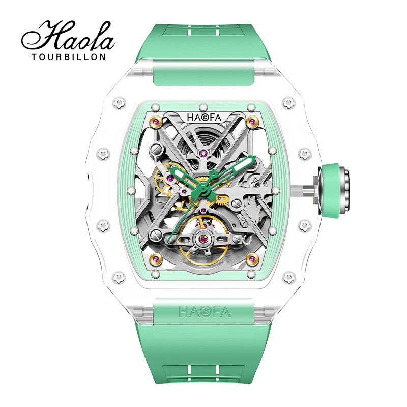 Haofa2202 透明クリスタルケース 自動巻き時計メンズ スケルトン