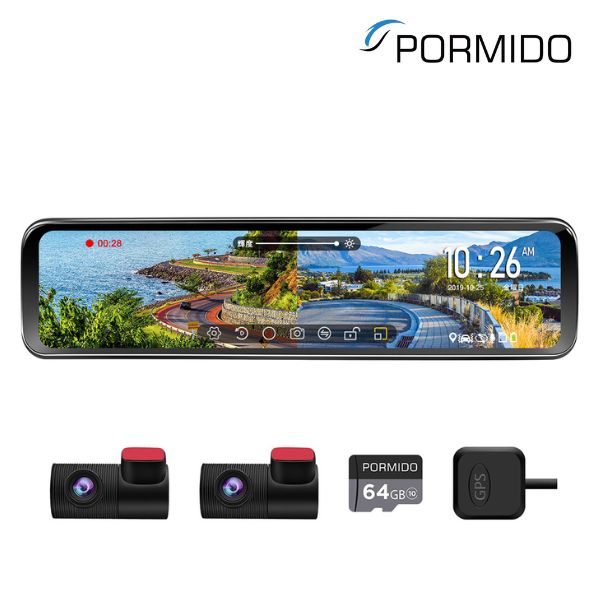 PORMIDO ドライブレコーダー ミラー型 前後 2カメラ 配線1本