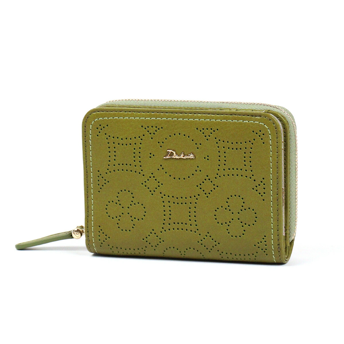 【新品】DAKOTA ダコタ ディクラッセ 二つ折り財布 パンチングロゴグリーン Dakota（ダコタ） がま口 二つ折り財布 パンチング ディクラッセ