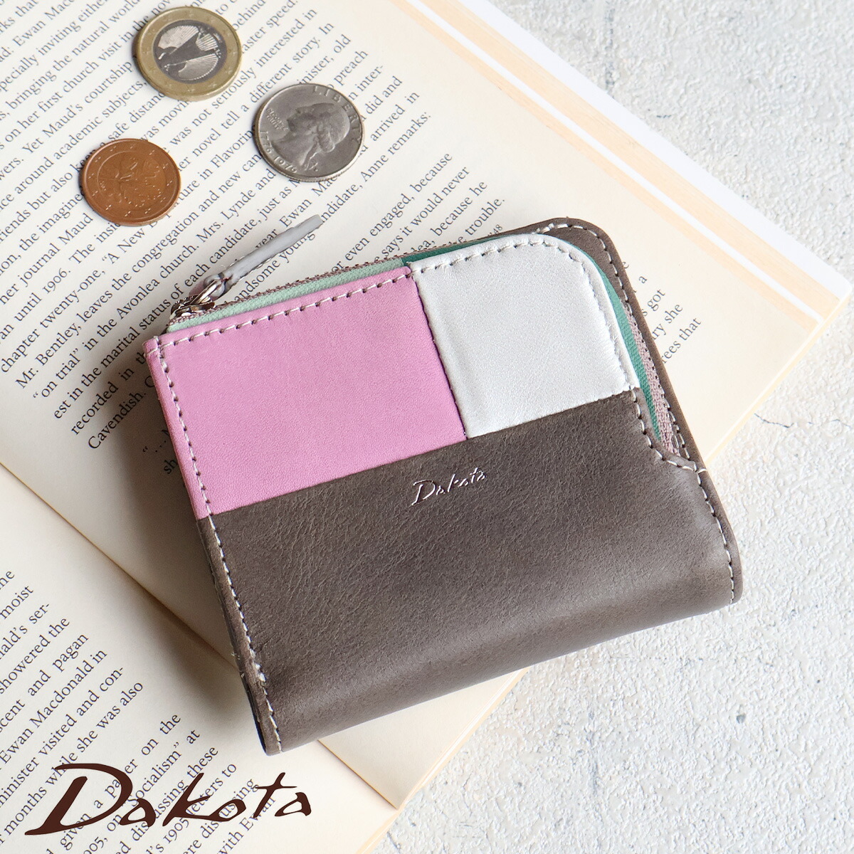 Dakota（ダコタ） 二つ折り財布 外付けL字ファスナー小銭入れ パッチ