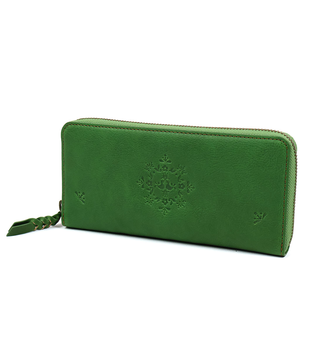 花茶 box21 かぶせ長財布 お花 小鳥 ボックス21 レフティア 牛革 型押し