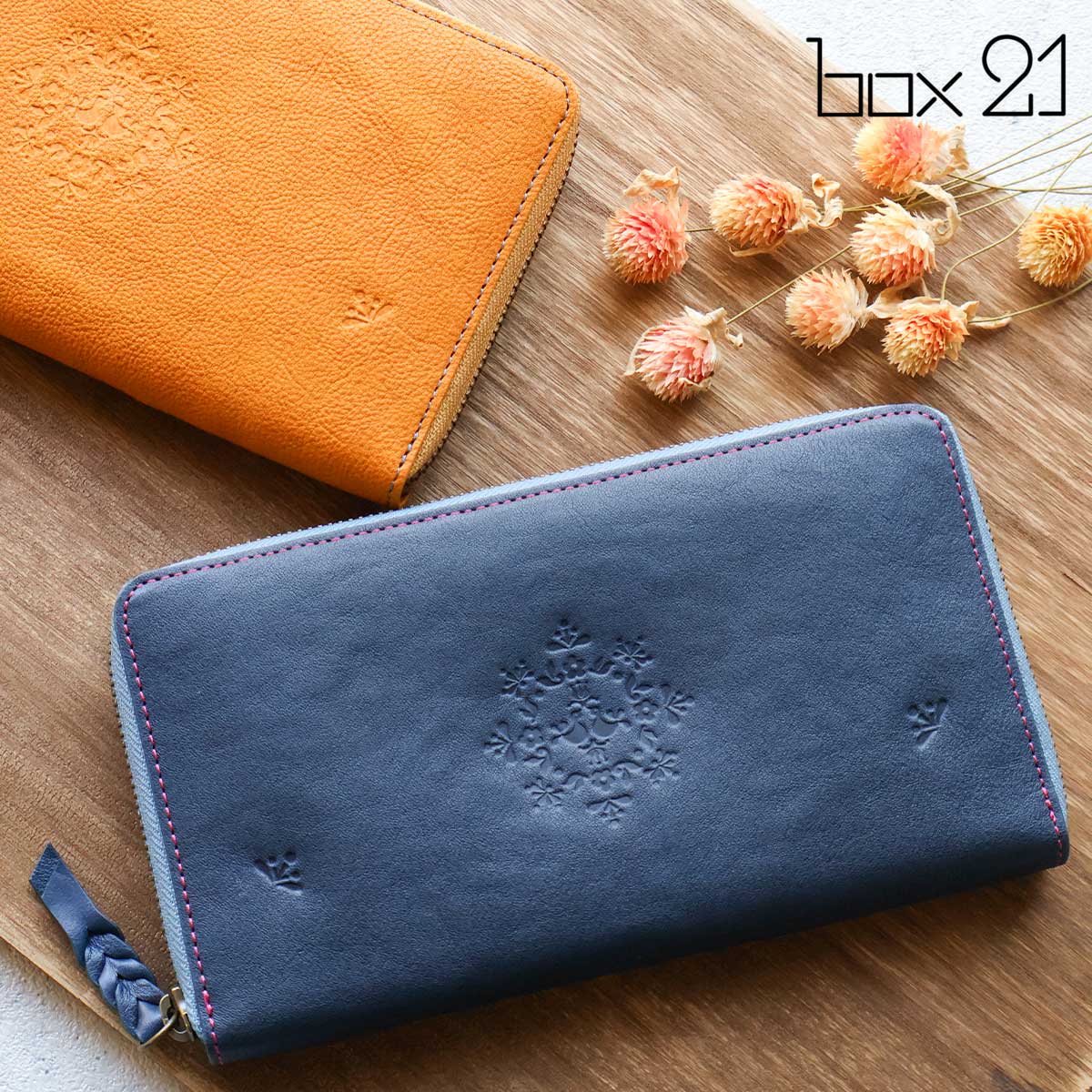 box21 ラウンドファスナー長財布 お花 小鳥 ボックス21 レフティア