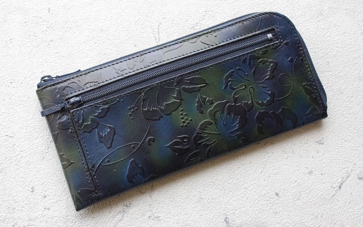 【新品】ANTERINA ネイビー 花柄 長財布 VREASON L字ファスナー 財布 コンパクト レディース 長財布 日本