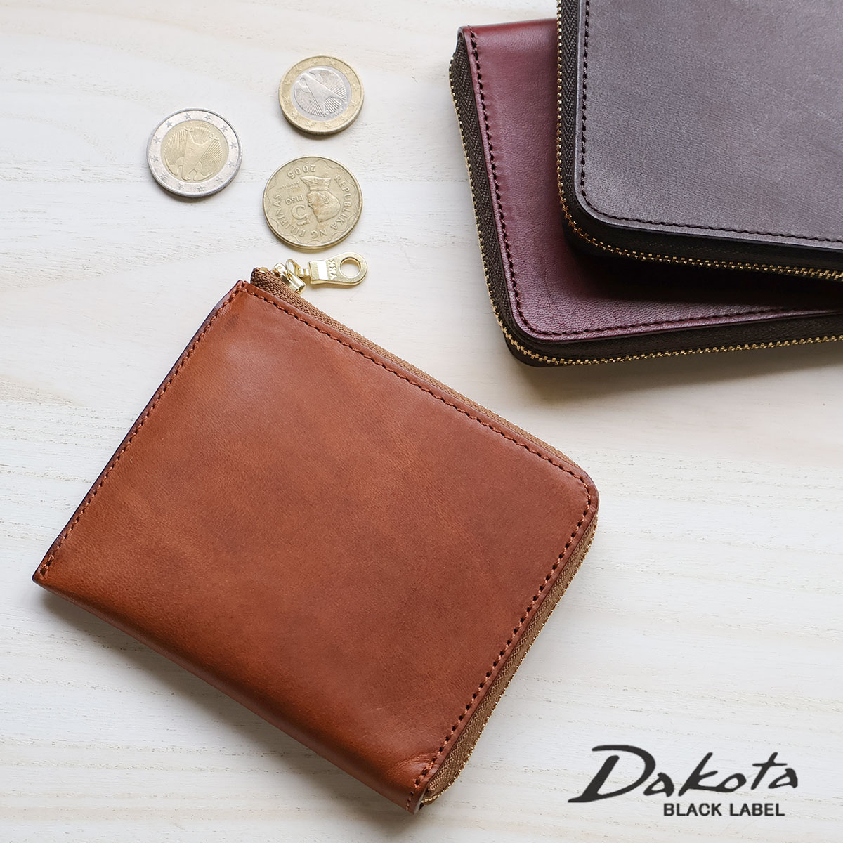 Dakota（ダコタ） L字ファスナー財布 薄型 コンパクト 牛革 経年変化