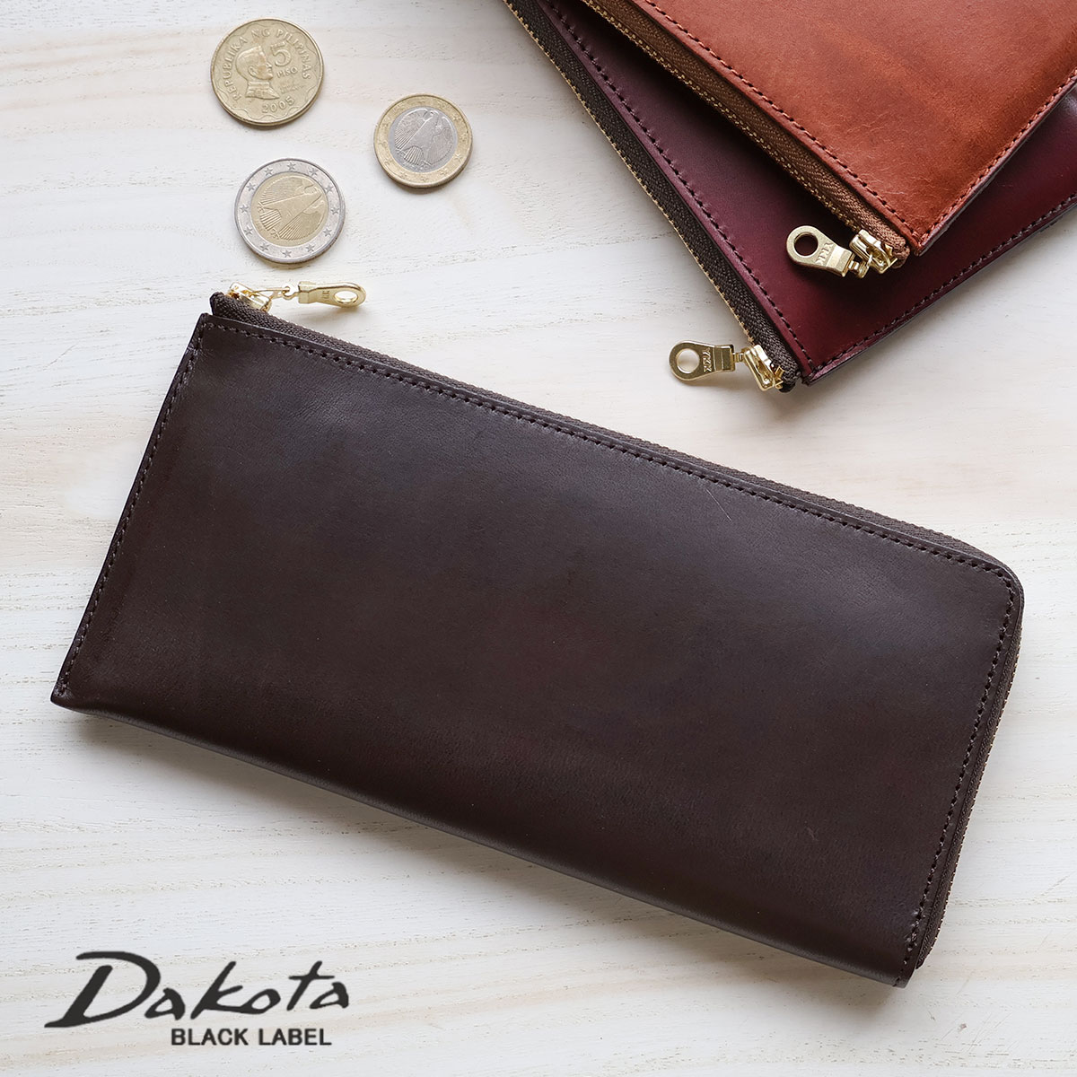 Dakota（ダコタ） L字ファスナー長財布 薄型 牛革 経年変化