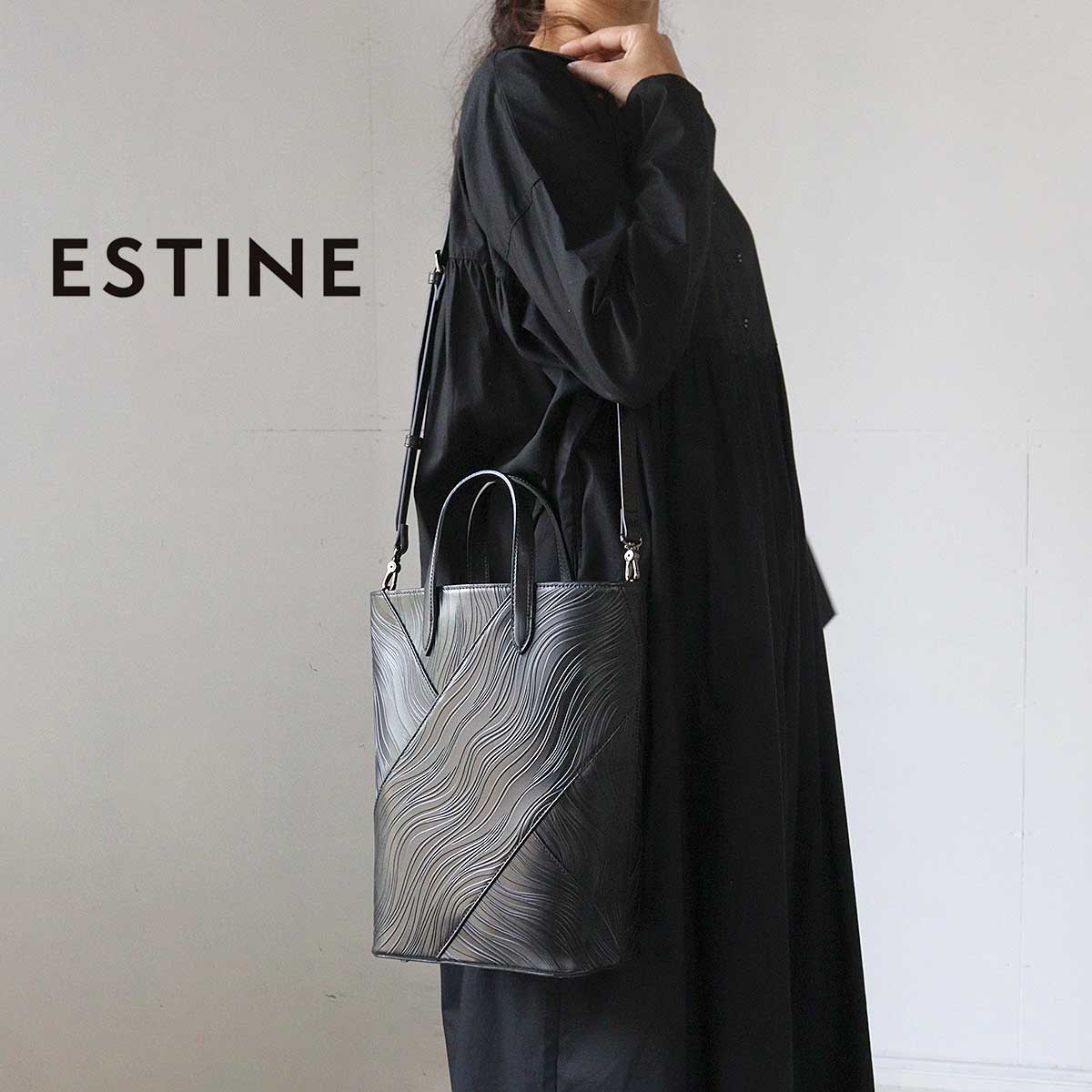 2WAYハンドバッグ ESTINE(エスティーヌ) ノワリズム 縦型 ショルダーバッグ トートバッグ A4 型押し アート オケージョン 本革 日本製 1075142の画像