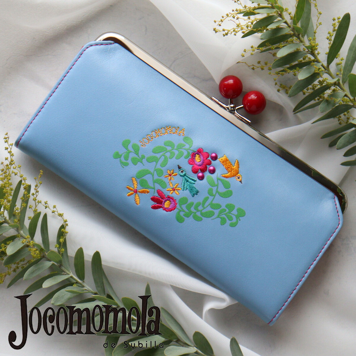 Sybilla ラウンドファスナー長財布 刺繍 花 jocomomola