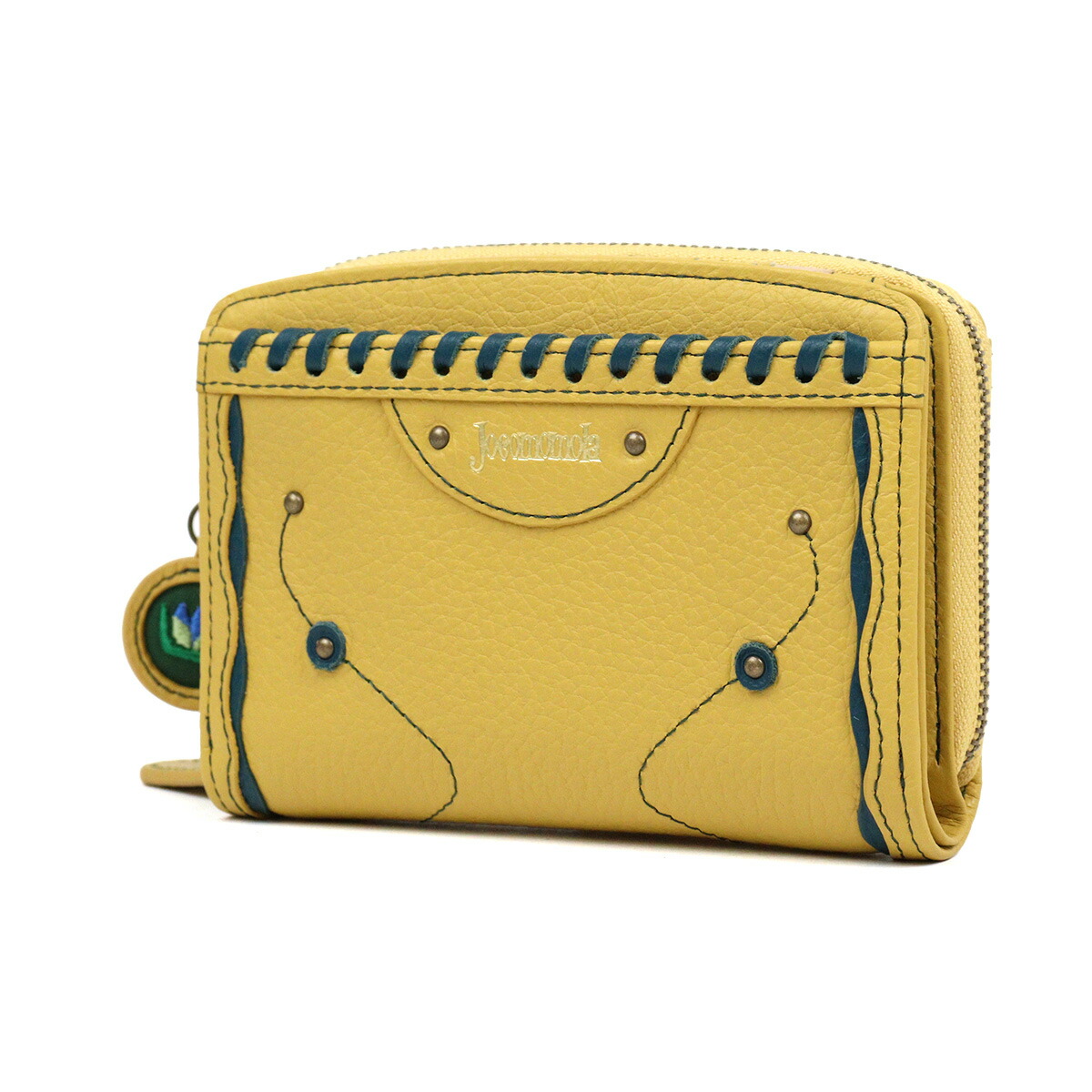 Jocomomola（ホコモモラ） 二つ折り財布 外付け小銭れ 革かがり