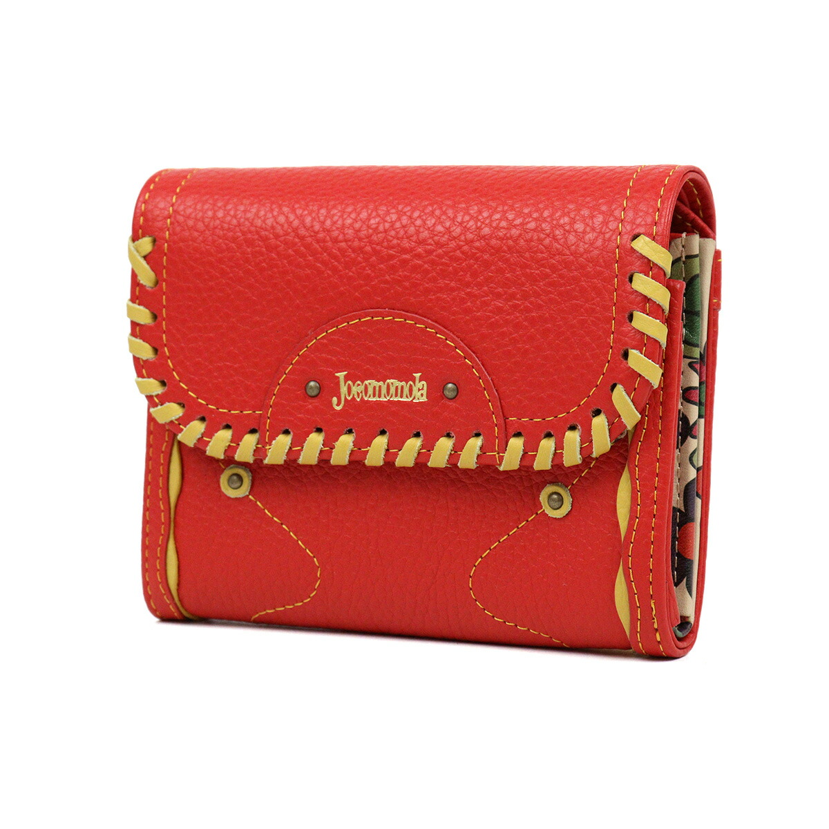 Jocomomola（ホコモモラ） 二つ折り財布 かぶせデザイン 革かがり