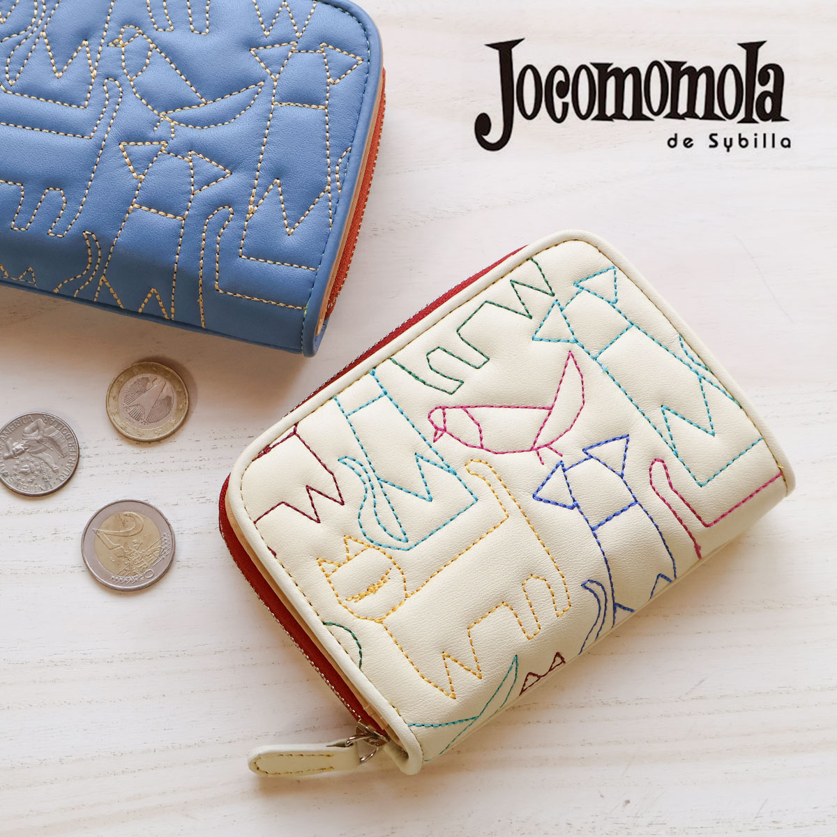 Jocomomola（ホコモモラ） 二つ折り財布 ラウンドファスナー アニマル