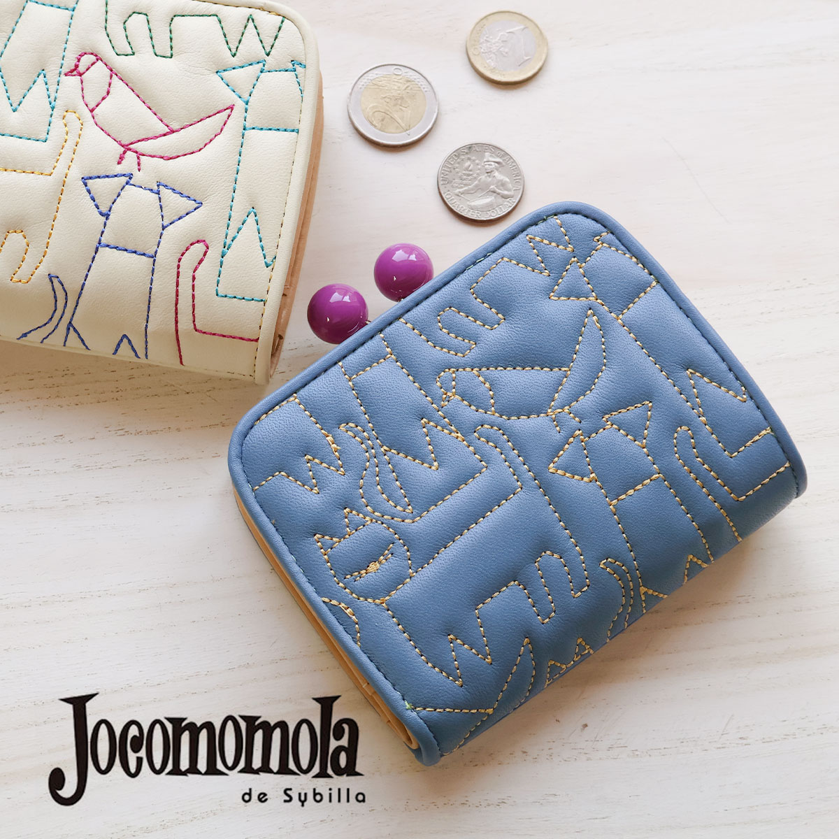 新品 ホコモモラ　がま口折り財布 Jocomomola（ホコモモラ） 二つ折り財布 外付け小銭入れ がま口